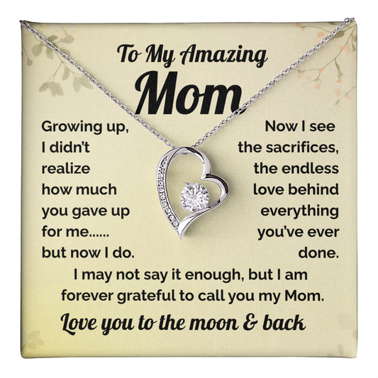 Gift for Mom-Heartfelt Message Card & Forever Love Necklace