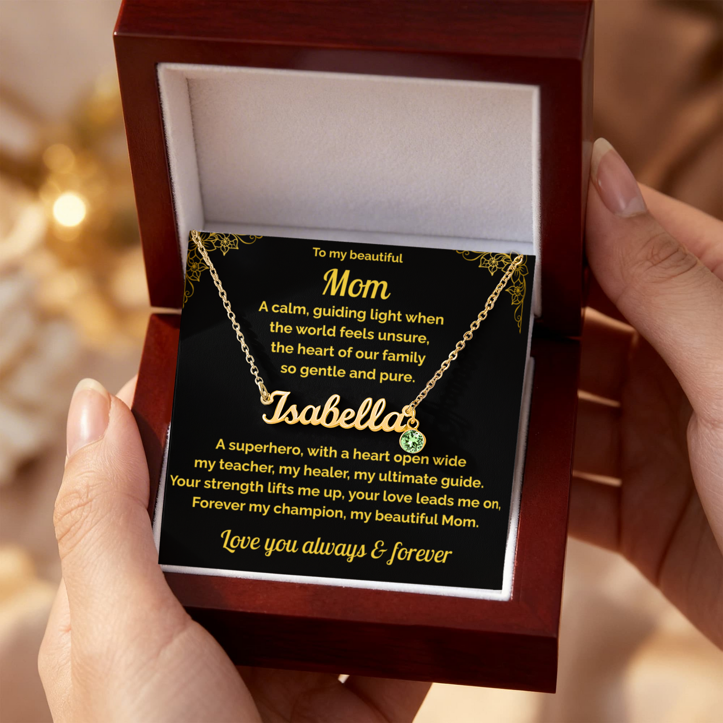 Gift for Beautiful Mom Personalized Name Necklace with Birthstone