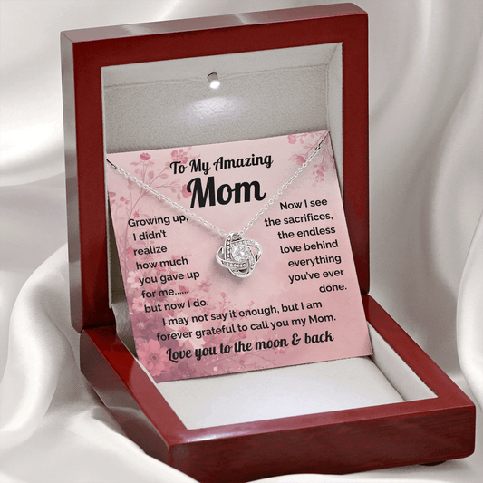 Gift for Mom-Heartfelt Message Card & Love Knot Necklace