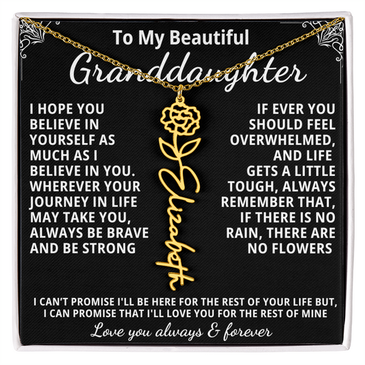 Personalized Birth Flower Name Necklace — To My Beautiful Granddaughter