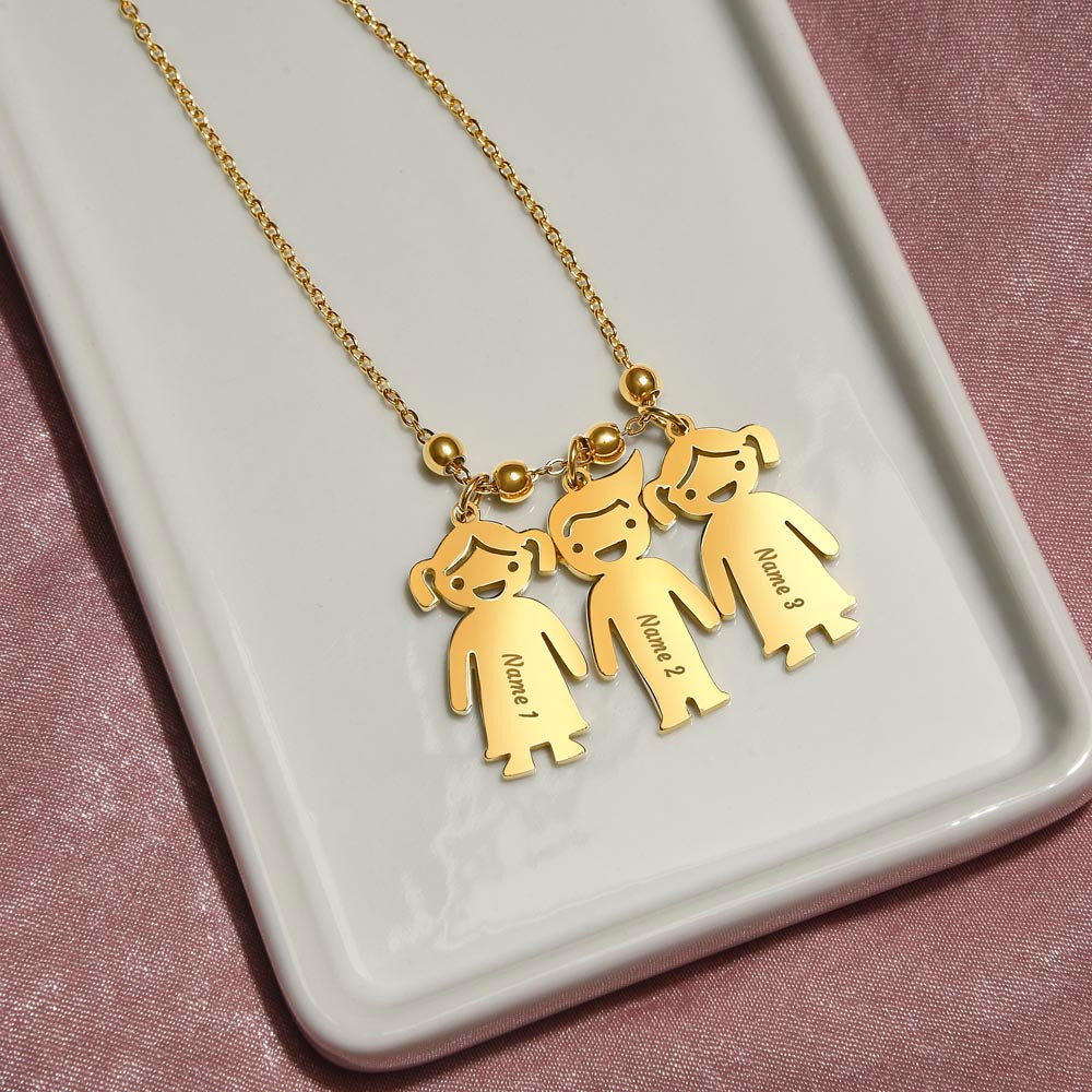 Engraved Kids Charm Necklace for Grandma- 1-2-3 Charms Available
