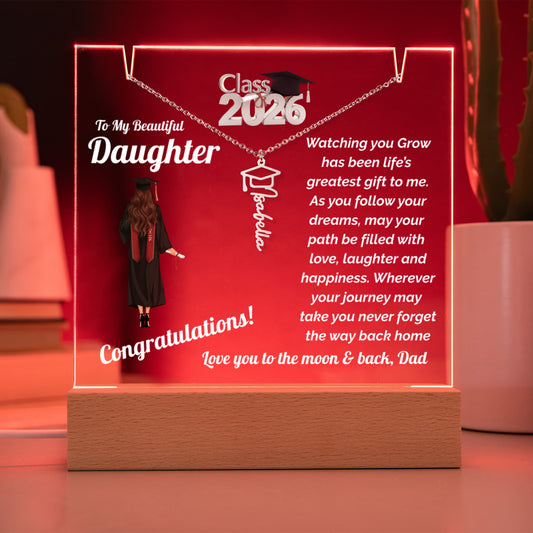 Daughter Keepsake Plaque for Graduation with Personalized Name Necklace