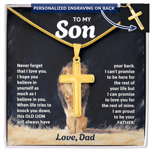 Gift for Son from Dad - Personalized Engraved Cross Necklace