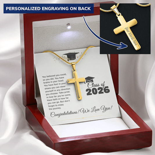 Personalized Graduation Cross Necklace- engrave name-year or message on the back