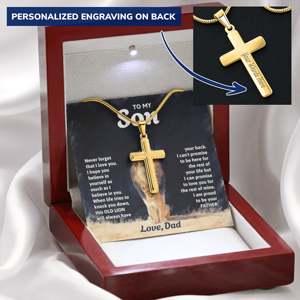 Gift for Son from Dad - Personalized Engraved Cross Necklace
