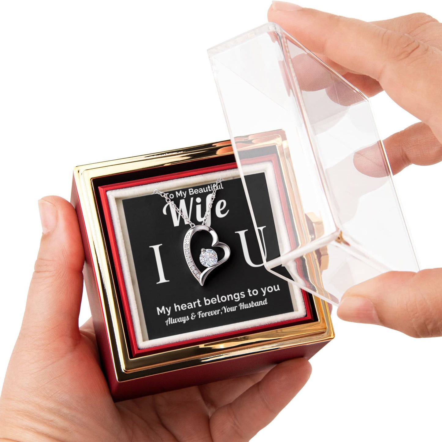 Wife love heart necklace silver rose box I love you