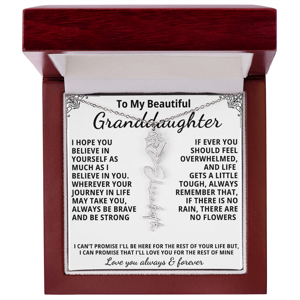 Personalized Birth Flower Name Necklace — To My Beautiful Granddaughter