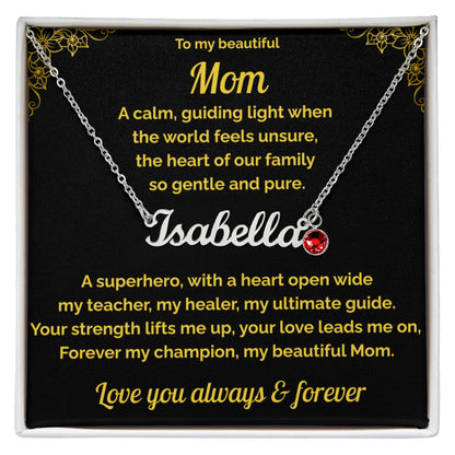 Gift for Beautiful Mom Personalized Name Necklace with Birthstone