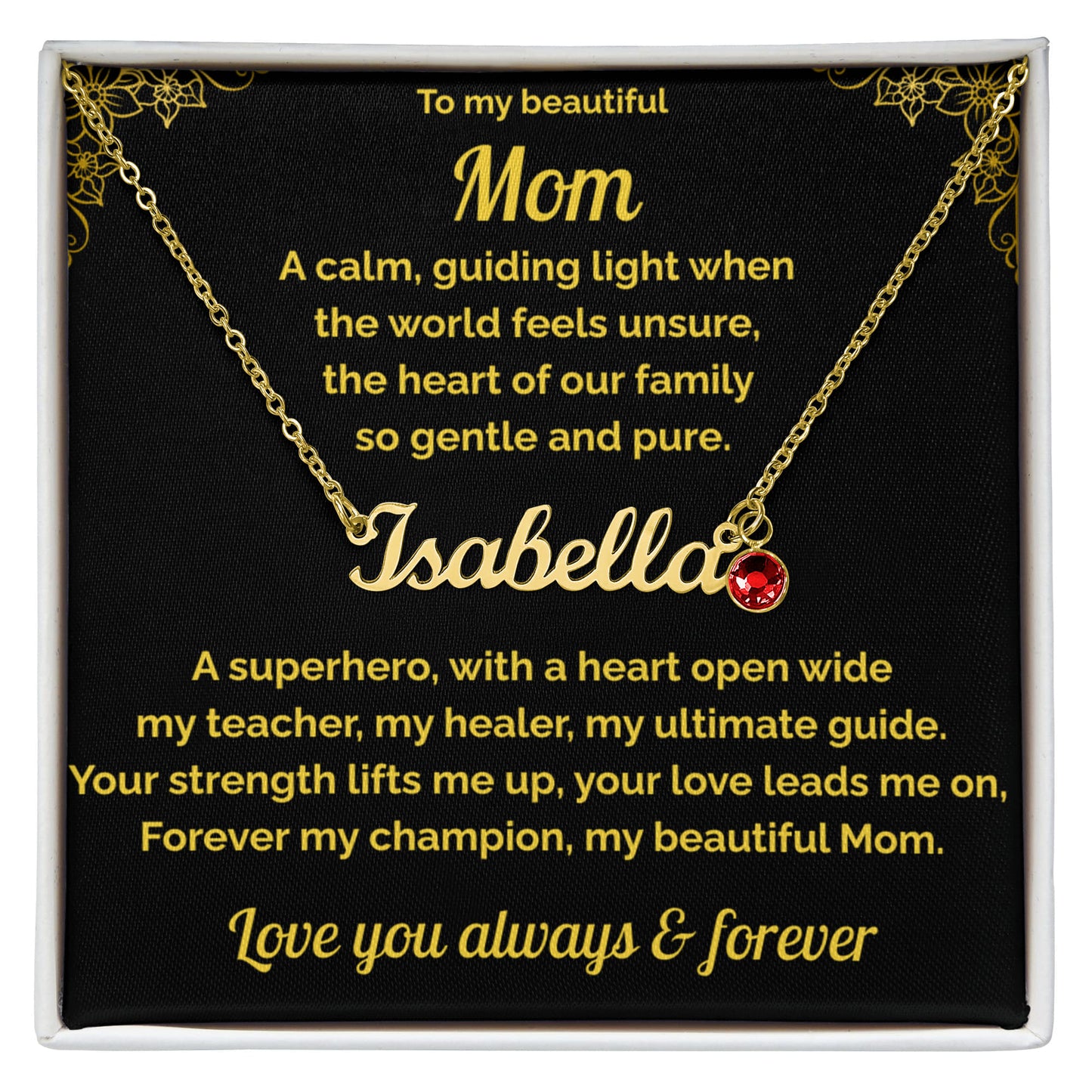 Perfect Gift for Mom from daughter or son custom name necklace with birthstone and heart felt message 