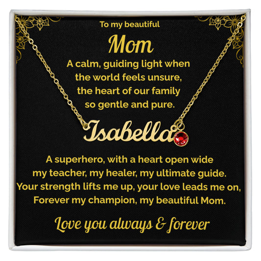 Perfect Gift for Mom from daughter or son custom name necklace with birthstone and heart felt message 