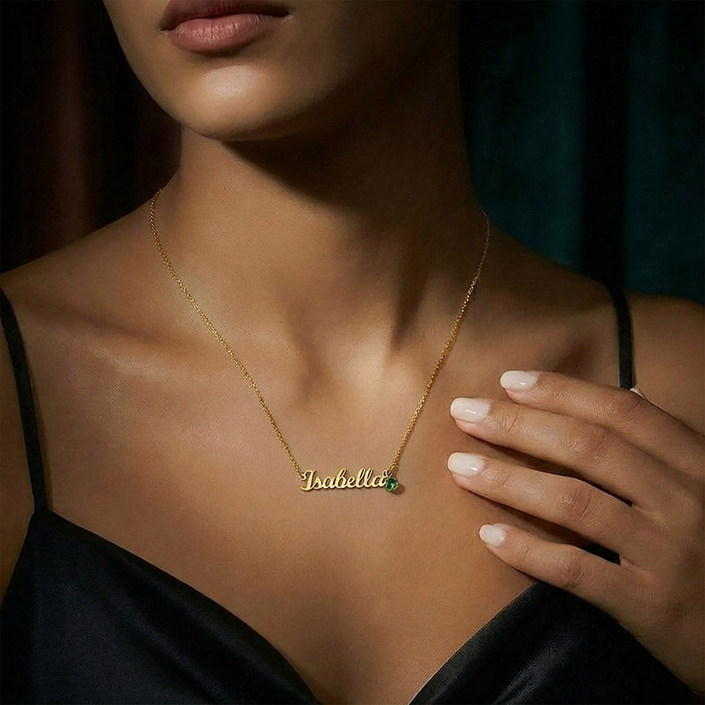 Gift for Beautiful Mom Personalized Name Necklace with Birthstone