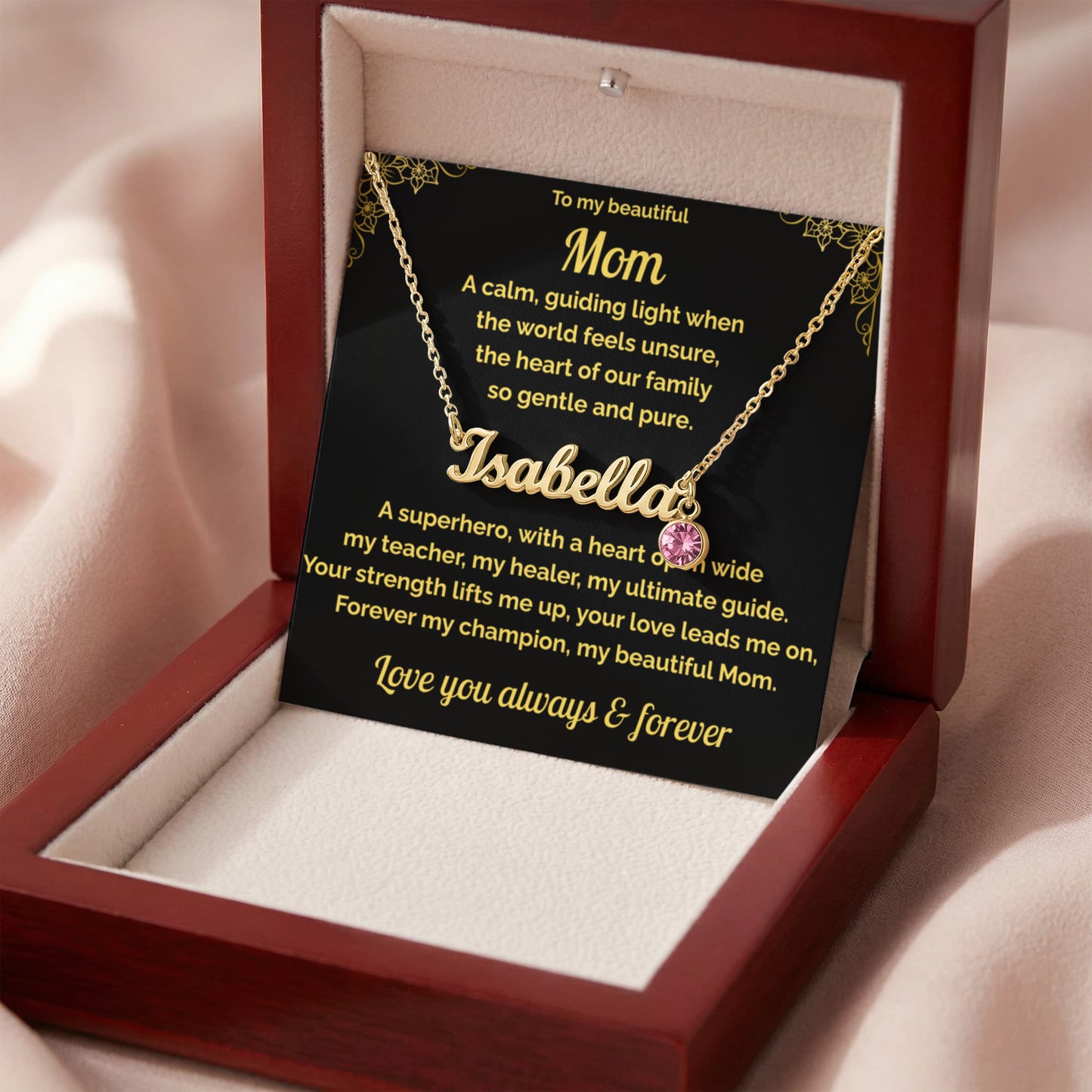 Gift for Beautiful Mom Personalized Name Necklace with Birthstone