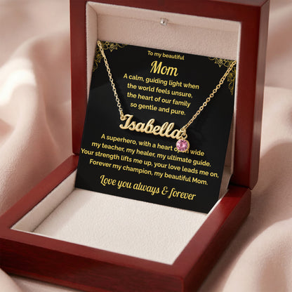 Gift for Beautiful Mom Personalized Name Necklace with Birthstone
