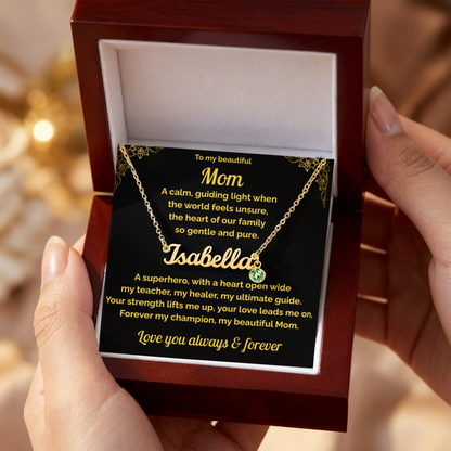 Gift for Beautiful Mom Personalized Name Necklace with Birthstone