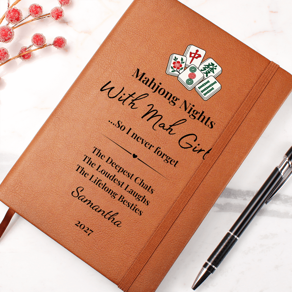 Personalized Mahjong Game Night Vegan Leather Journal Gift & Keepsake