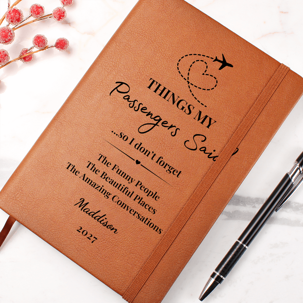 Personalized Pilot Journal, Flight Attendant Keepsake, Vegan Leather Cover (Custom Name)