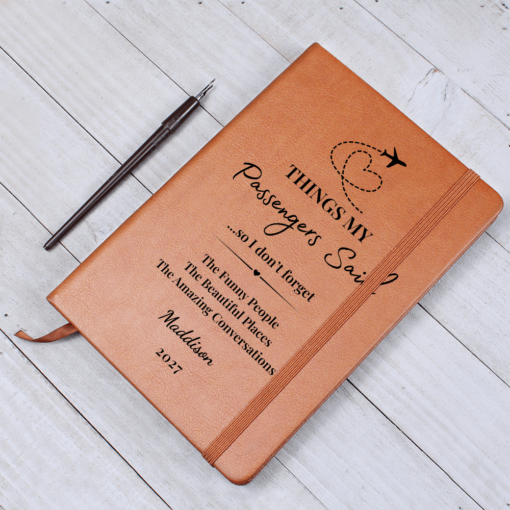 Personalized Pilot Journal, Flight Attendant Keepsake, Vegan Leather Cover (Custom Name)