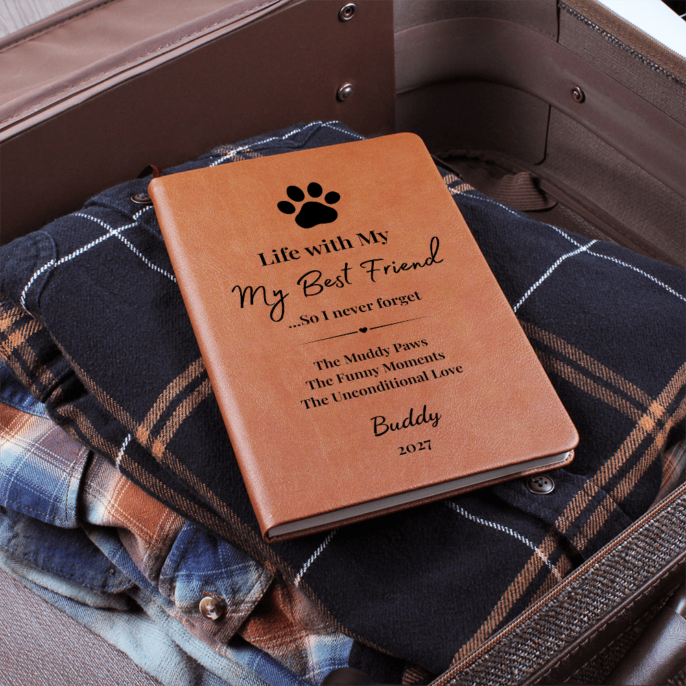 Personalized Pet Journel made Vegan Leather- Muddy Paws, Funny Moments, Unconditional Love