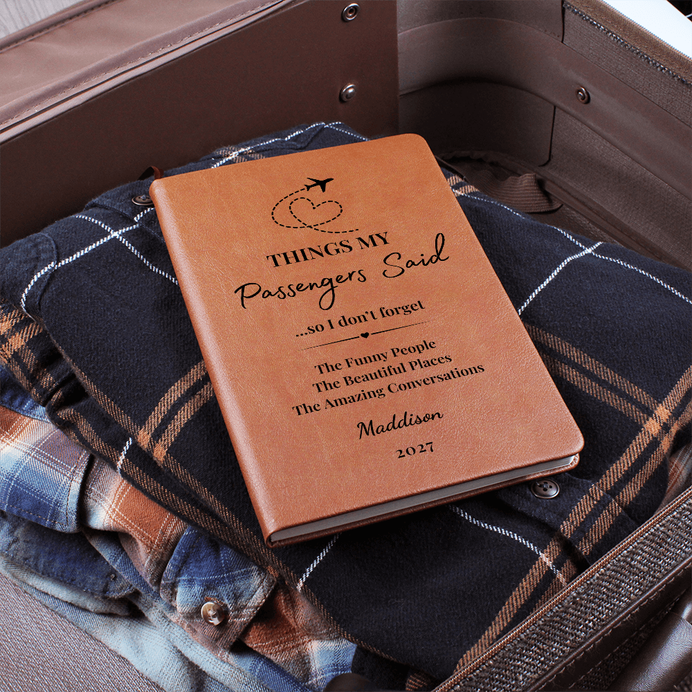 Personalized Pilot Journal, Flight Attendant Keepsake, Vegan Leather Cover (Custom Name)