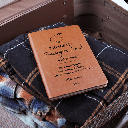 Personalized Pilot Journal, Flight Attendant Keepsake, Vegan Leather Cover (Custom Name)