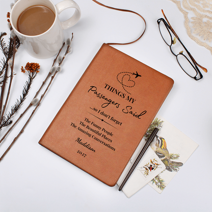 Personalized Pilot Journal, Flight Attendant Keepsake, Vegan Leather Cover (Custom Name)