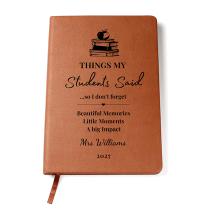 Personalized Teacher Journal Gift & Keepsake- Vegan Leather