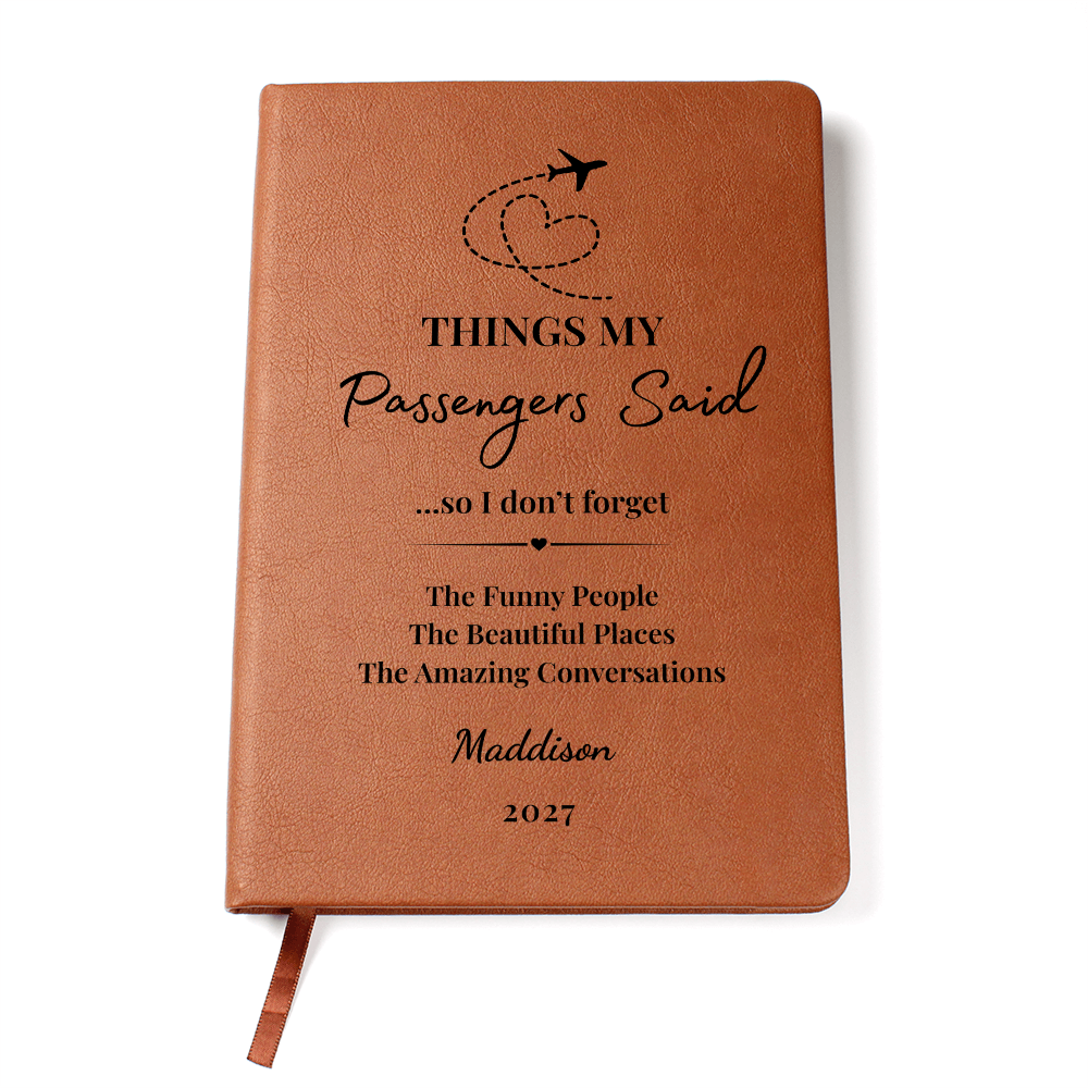 Personalized Pilot Journal, Flight Attendant Keepsake, Vegan Leather Cover (Custom Name)
