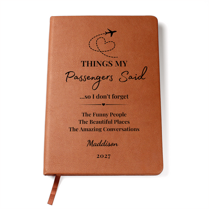 Personalized Pilot Journal, Flight Attendant Keepsake, Vegan Leather Cover (Custom Name)
