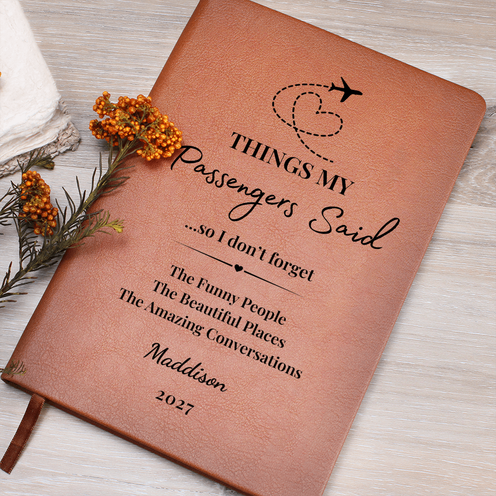 Personalized Pilot Journal, Flight Attendant Keepsake, Vegan Leather Cover (Custom Name)