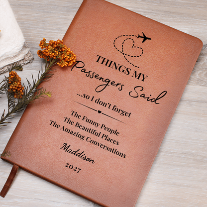 Personalized Pilot Journal, Flight Attendant Keepsake, Vegan Leather Cover (Custom Name)
