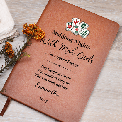 Personalized Mahjong Game Night Vegan Leather Journal Gift & Keepsake