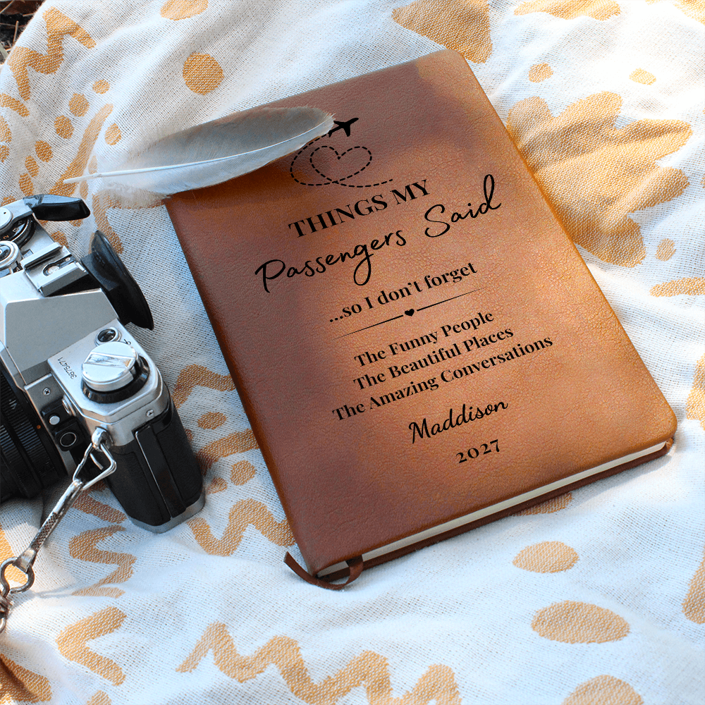Personalized Pilot Journal, Flight Attendant Keepsake, Vegan Leather Cover (Custom Name)