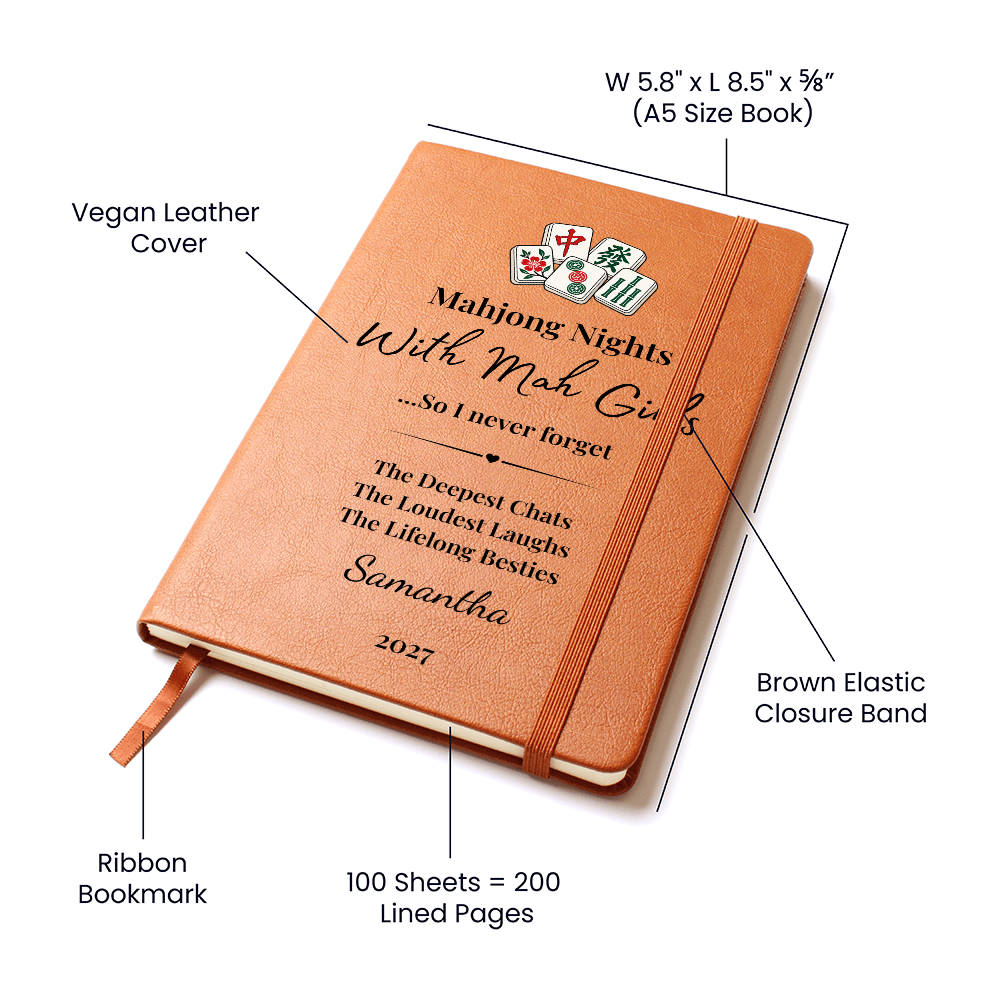 Personalized Mahjong Game Night Vegan Leather Journal Gift & Keepsake