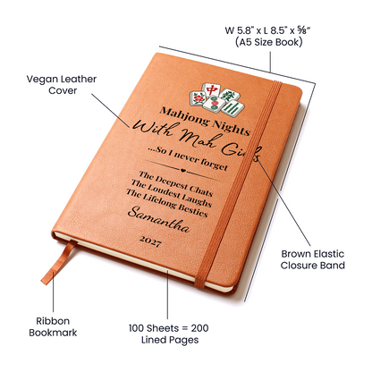 Personalized Mahjong Game Night Vegan Leather Journal Gift & Keepsake