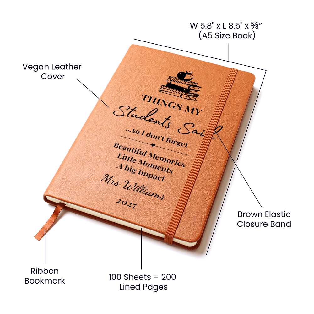 Personalized Teacher Journal Gift & Keepsake- Vegan Leather