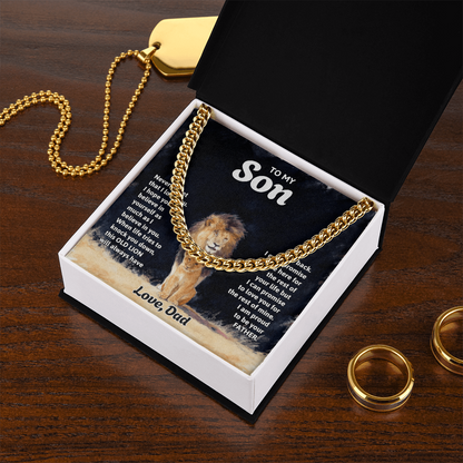 Gift to Son from Dad - Cuban link Chain with greeting card