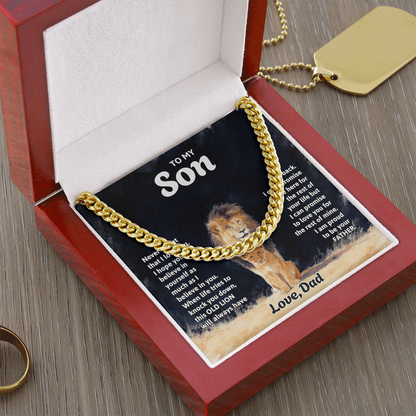 Gift to Son from Dad - Cuban link Chain with greeting card