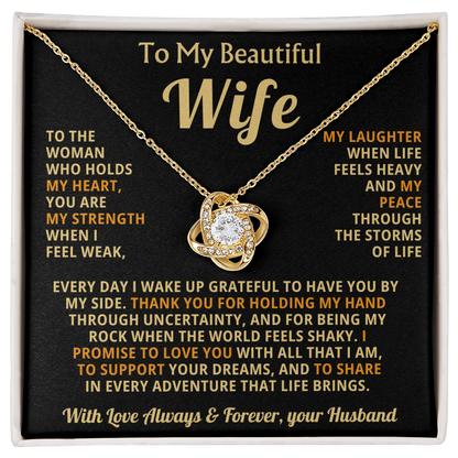 To My Beautiful Wife Necklace, Romantic Gift for Wife, Love Knot Pendant Jewellery, Anniversary Gift, Birthday Gift for Her