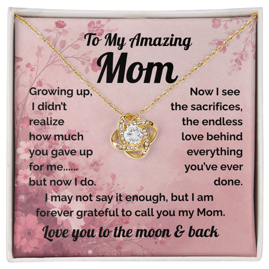 Gift for Mom-Heartfelt Message Card & Love Knot Necklace