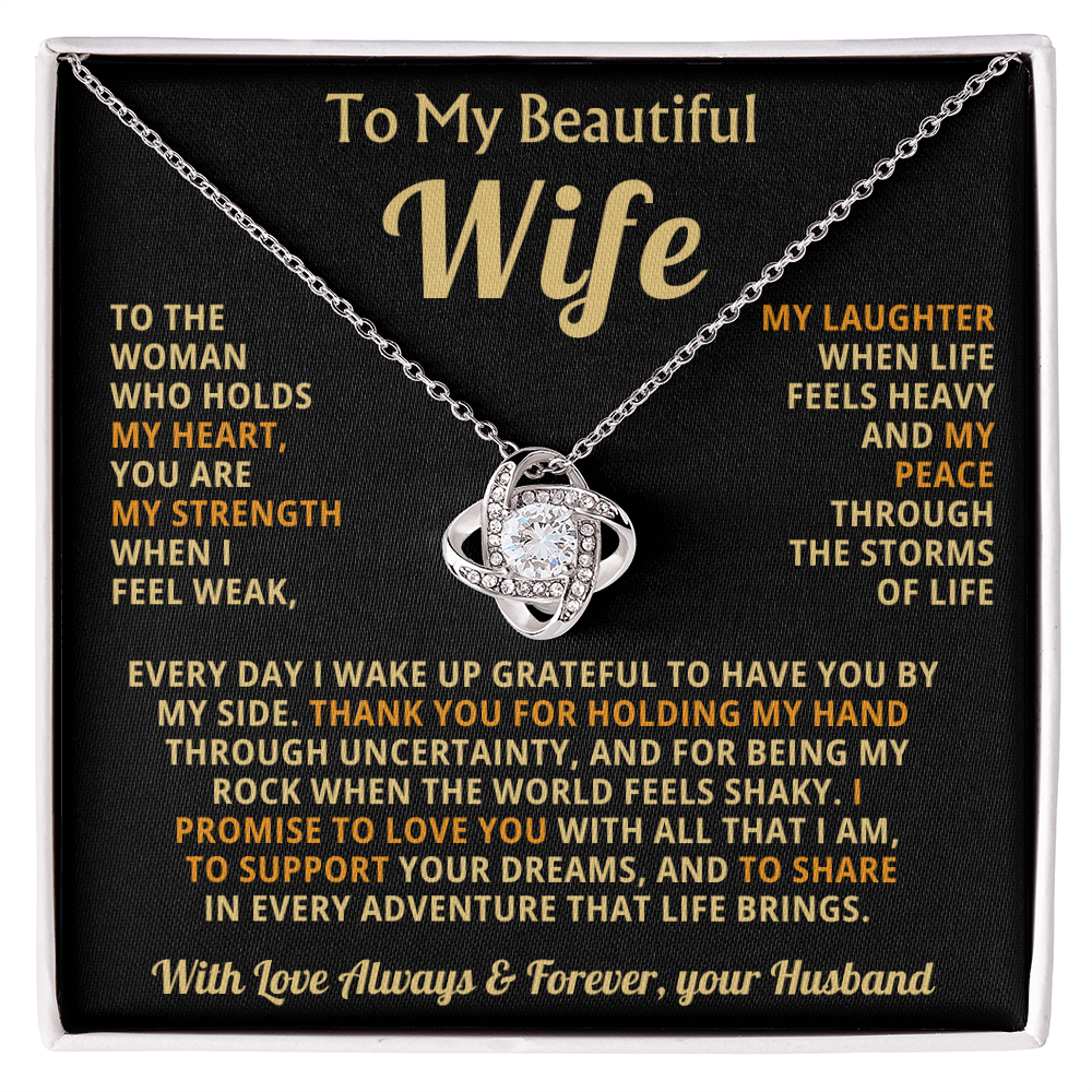 To My Beautiful Wife Necklace, Romantic Gift for Wife, Love Knot Pendant Jewellery, Anniversary Gift, Birthday Gift for Her