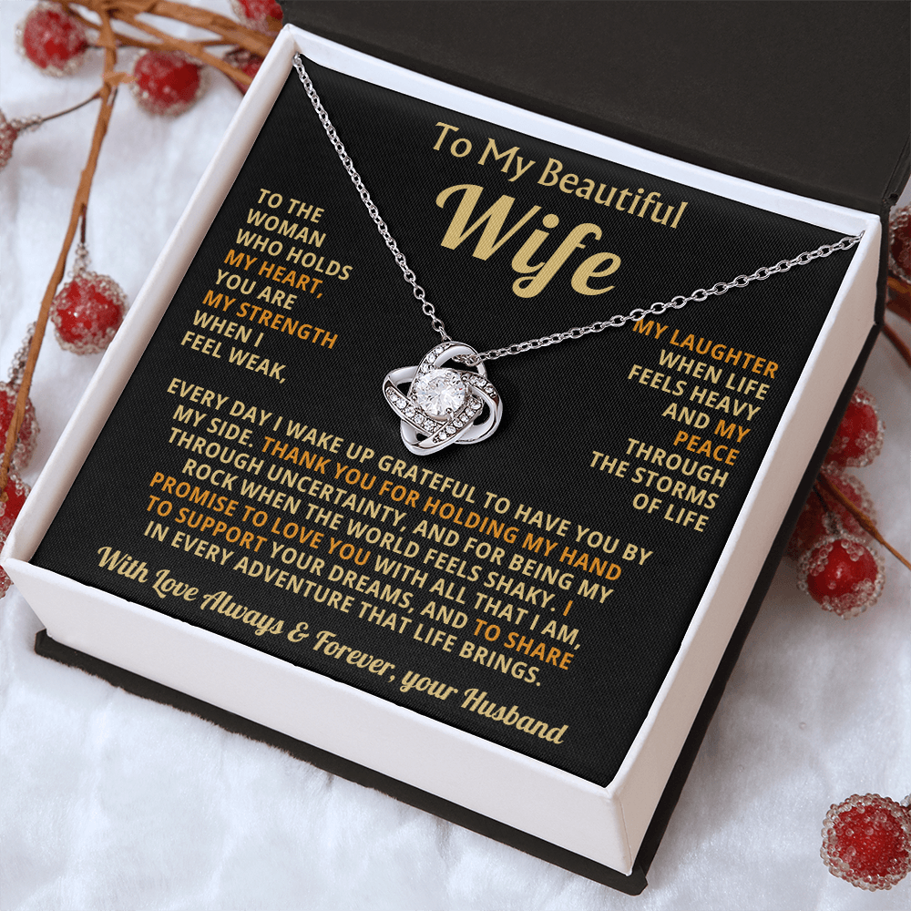 To My Beautiful Wife Necklace, Romantic Gift for Wife, Love Knot Pendant Jewellery, Anniversary Gift, Birthday Gift for Her