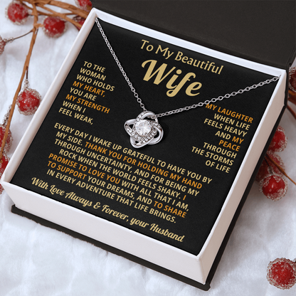 To My Beautiful Wife Necklace, Romantic Gift for Wife, Love Knot Pendant Jewellery, Anniversary Gift, Birthday Gift for Her
