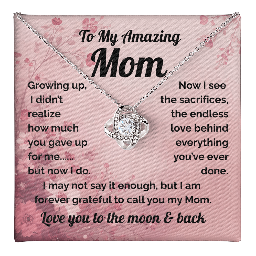 Gift for Mom-Heartfelt Message Card & Love Knot Necklace