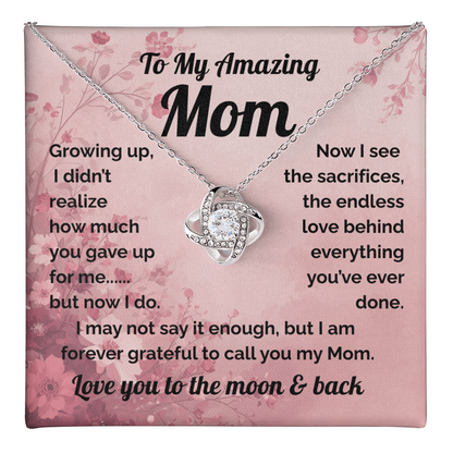 Gift for Mom-Heartfelt Message Card & Love Knot Necklace