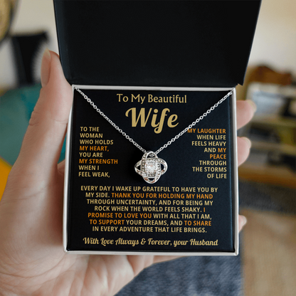 To My Beautiful Wife Necklace, Romantic Gift for Wife, Love Knot Pendant Jewellery, Anniversary Gift, Birthday Gift for Her