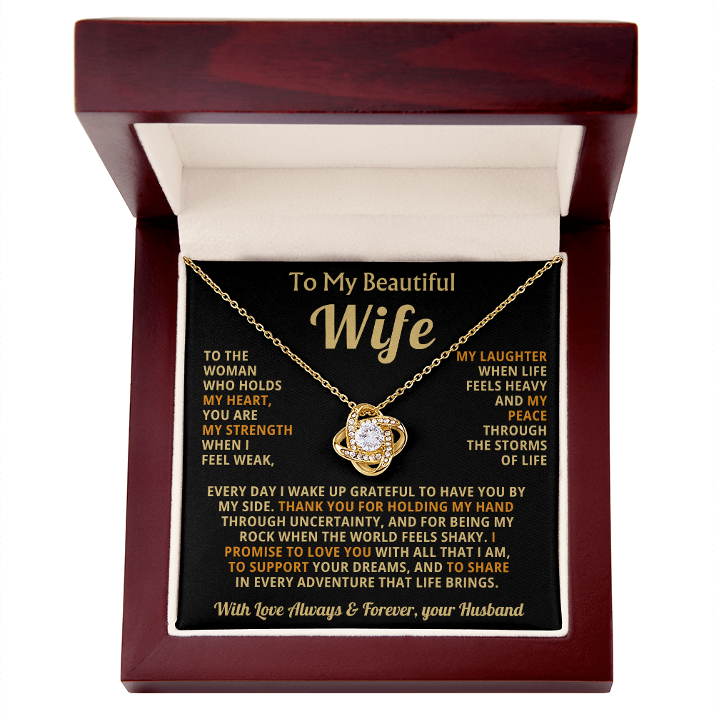 To My Beautiful Wife Necklace, Romantic Gift for Wife, Love Knot Pendant Jewellery, Anniversary Gift, Birthday Gift for Her