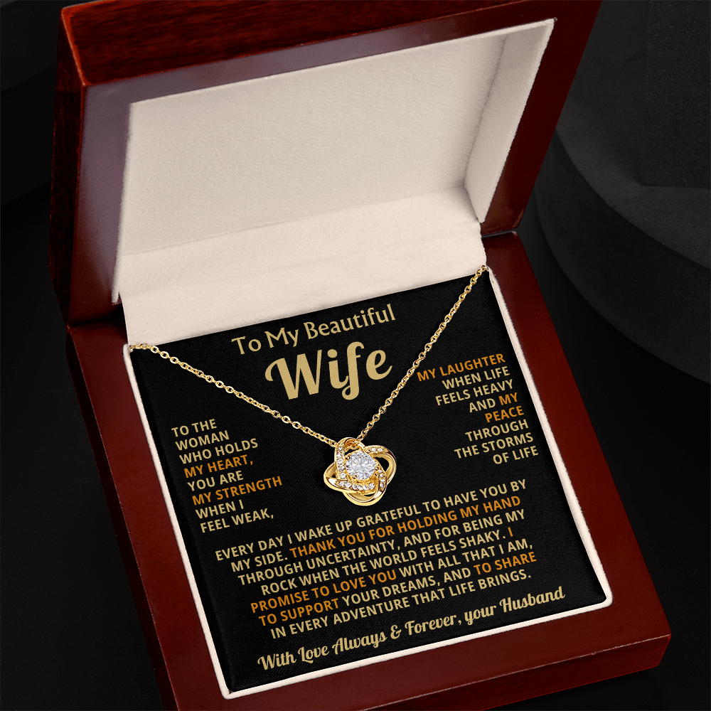 To My Beautiful Wife Necklace, Romantic Gift for Wife, Love Knot Pendant Jewellery, Anniversary Gift, Birthday Gift for Her