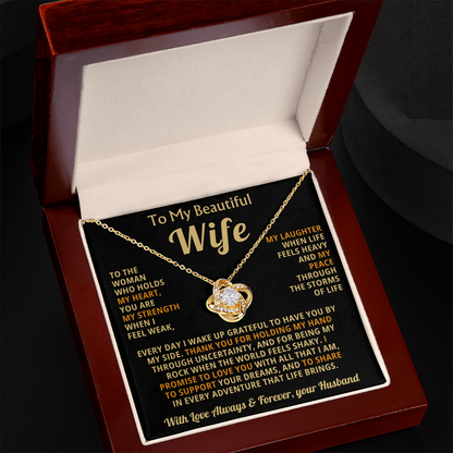 To My Beautiful Wife Necklace, Romantic Gift for Wife, Love Knot Pendant Jewellery, Anniversary Gift, Birthday Gift for Her