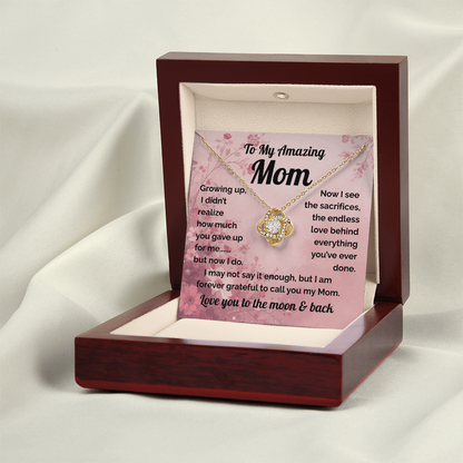 Gift for Mom-Heartfelt Message Card & Love Knot Necklace