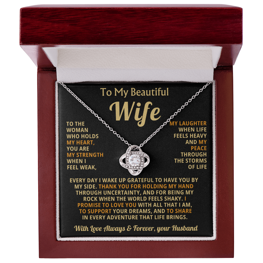To My Beautiful Wife Necklace, Romantic Gift for Wife, Love Knot Pendant Jewellery, Anniversary Gift, Birthday Gift for Her